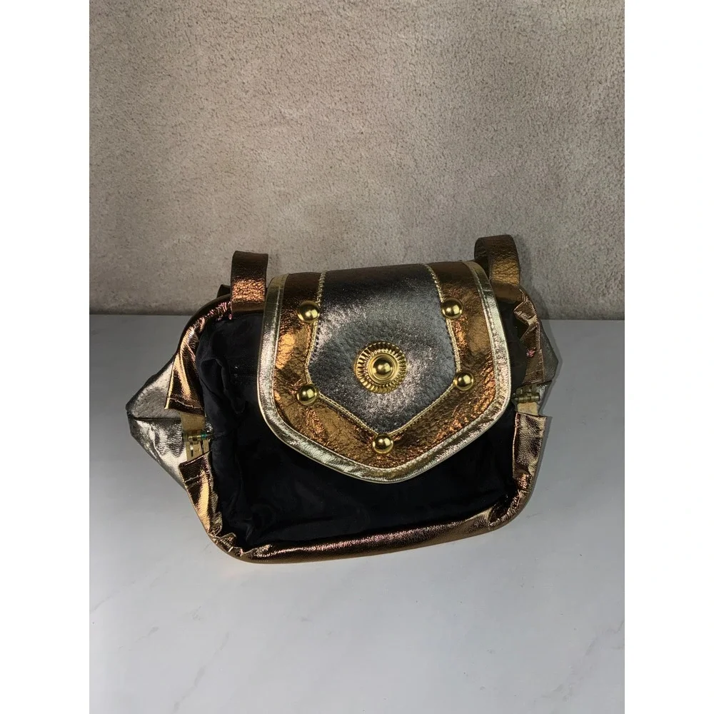 1980's Shafir Bronze Metallic Leather Handbag - OS - Steampunk, 80's, Vintage